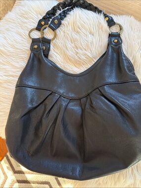 Arturo New York/Milano Black Leather Hobo Bag with Braided Handles & brass